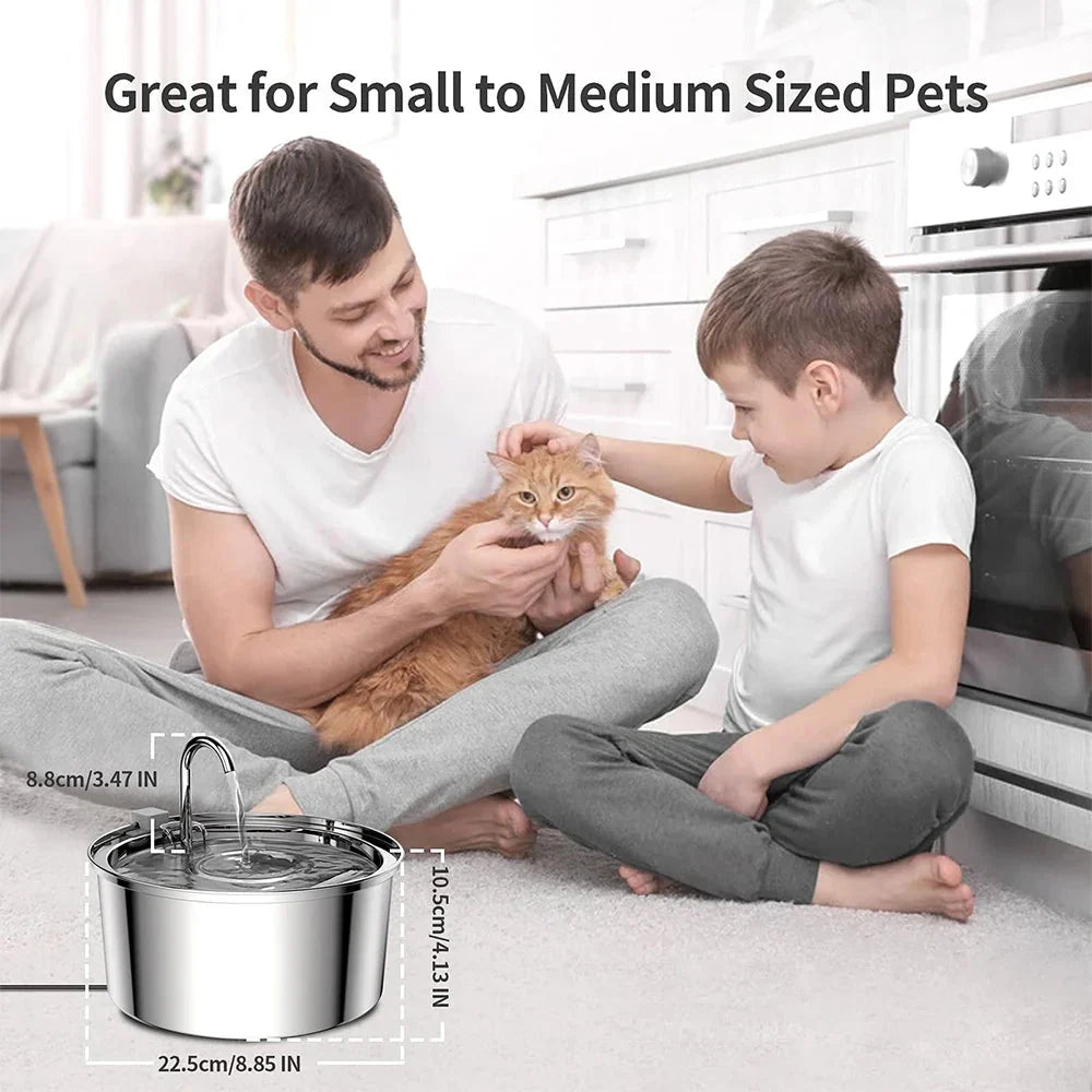 PetWell Stainless Steel Pet Water Fountain – USB Automatic, Ultra-Quiet | Cats & Small Dogs
