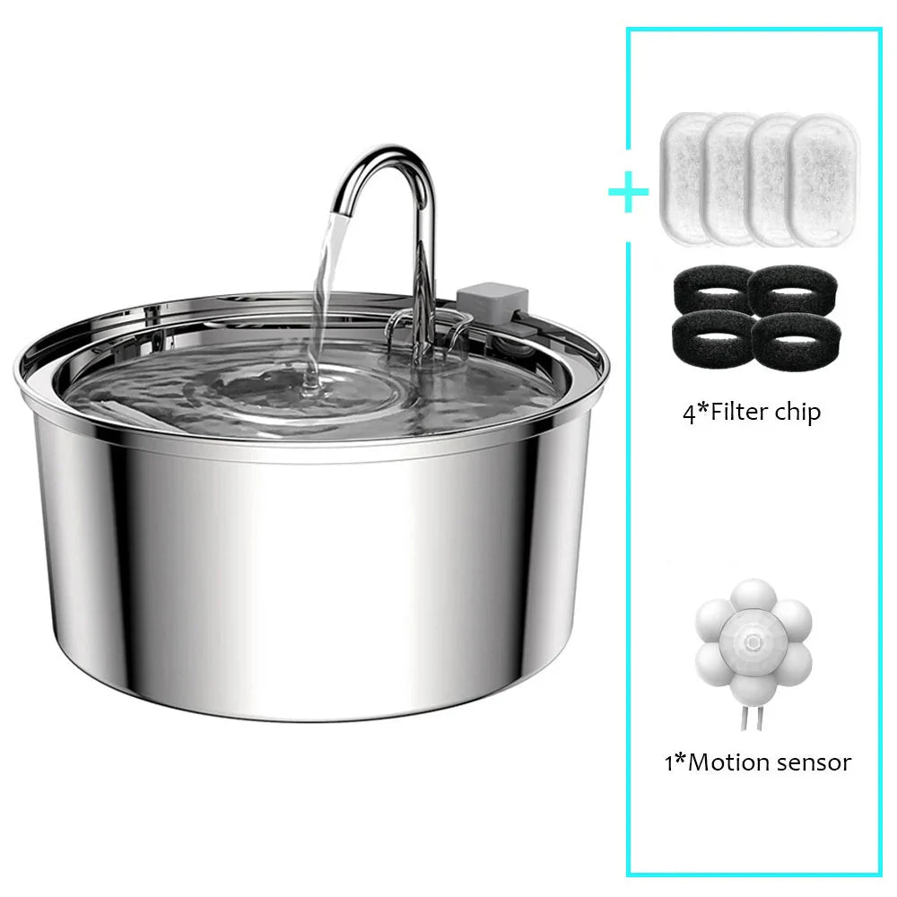 PetWell Stainless Steel Pet Water Fountain – USB Automatic, Ultra-Quiet | Cats & Small Dogs