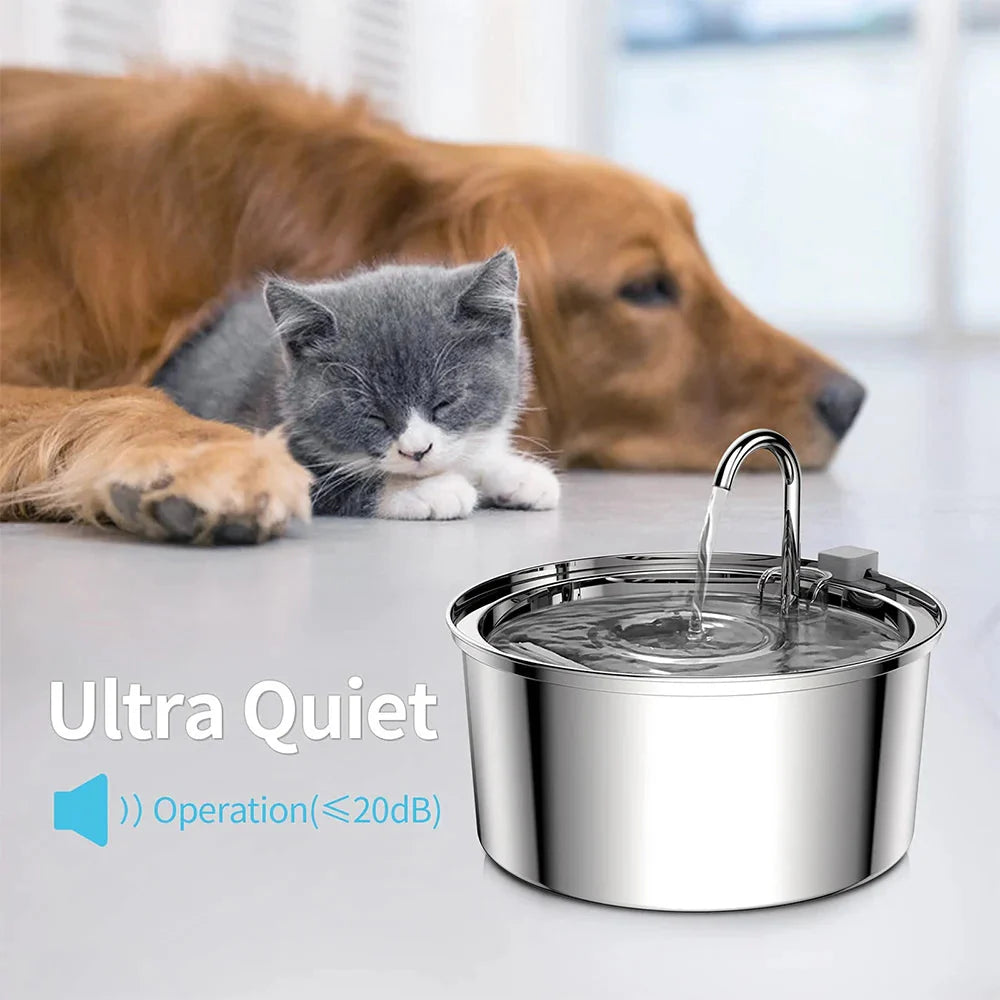 PetWell Stainless Steel Pet Water Fountain – USB Automatic, Ultra-Quiet | Cats & Small Dogs