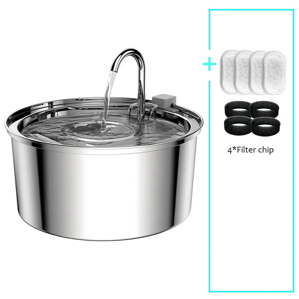 PetWell Stainless Steel Pet Water Fountain – USB Automatic, Ultra-Quiet | Cats & Small Dogs