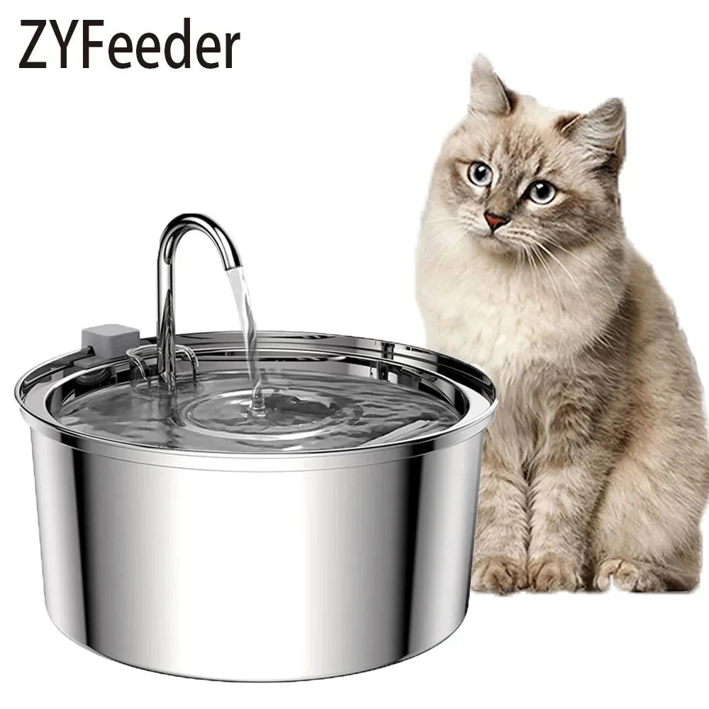 PetWell Stainless Steel Pet Water Fountain – USB Automatic, Ultra-Quiet | Cats & Small Dogs