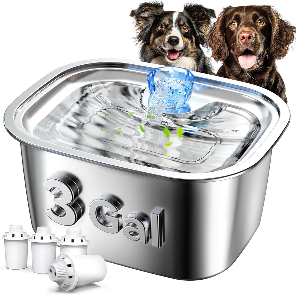 PetWell 3-Gallon Stainless Steel Dog Water Fountain – 7-Layer Filter, Low-Noise | Large Dogs & Multi-Pet Homes
